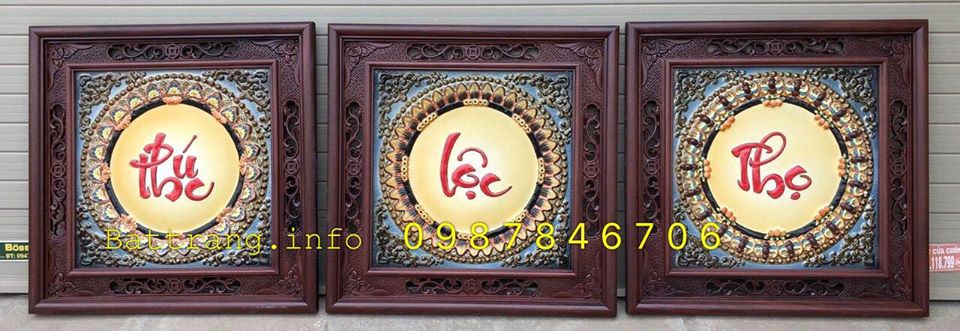 Tranh Phúc Lộc Thọ gốm sứ Bát Tràng