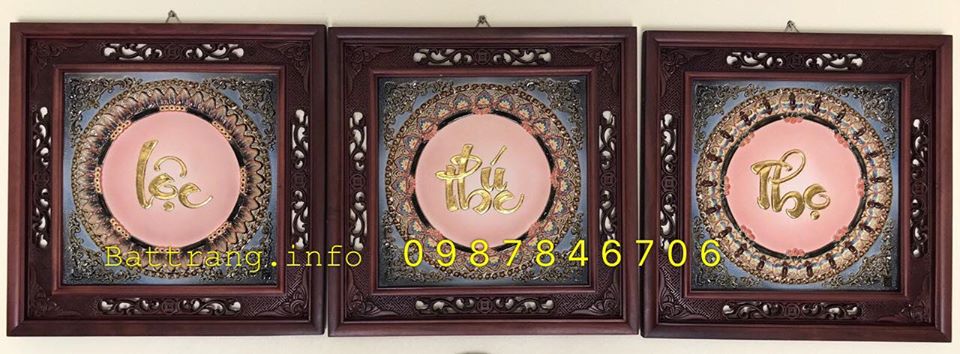 Tranh gốm Bát Tràng chữ Phúc Lộc  Thọ dát vàng