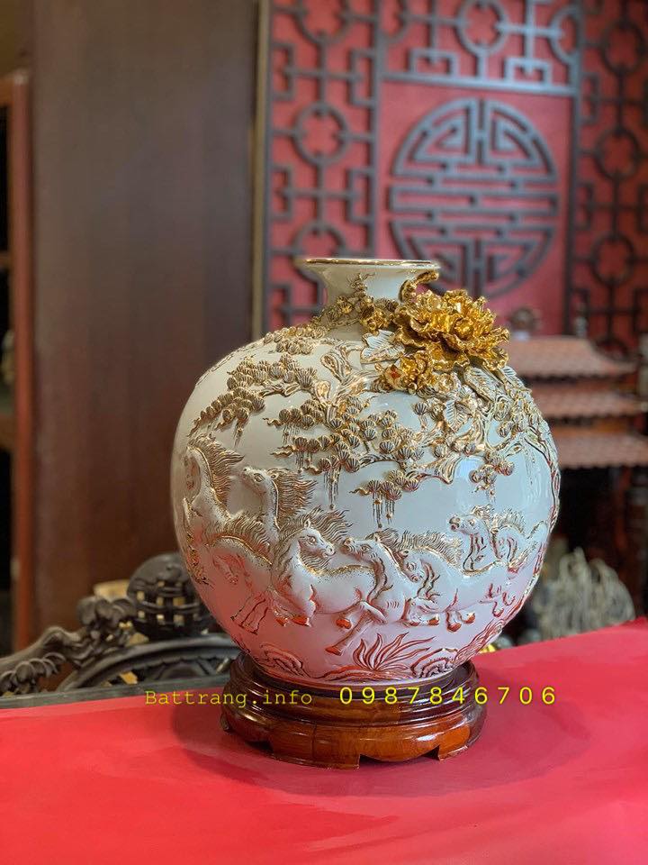   Bình hút tài lộc gốm sứ Bát Tràng Mã đáo thành công