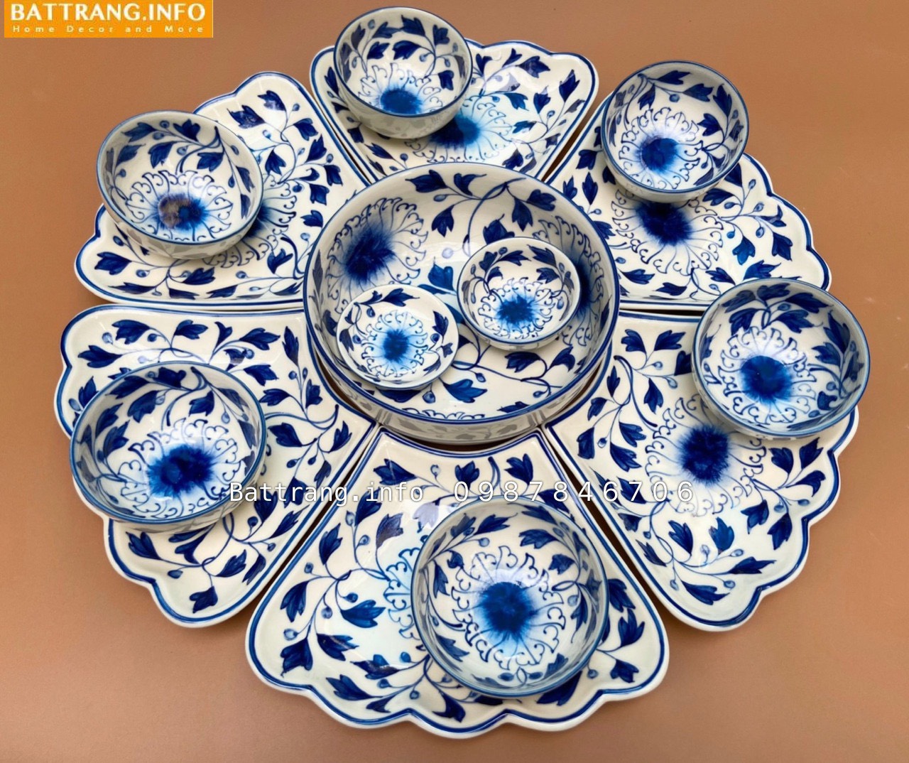 Sét bát đĩa cúng gốm sứ Bát Tràng