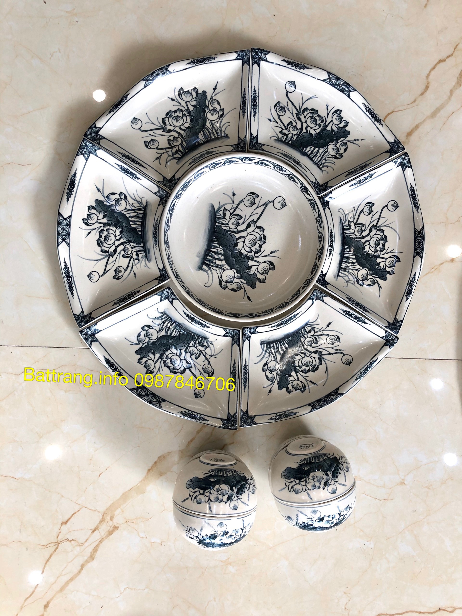 Sét bát đĩa cúng gốm sứ Bát Tràng