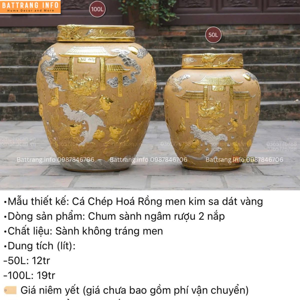 CHUM CÁ CHÉP HOÁ RỒNG MEN KIM SA DÁT VÀNG 50 LÍT