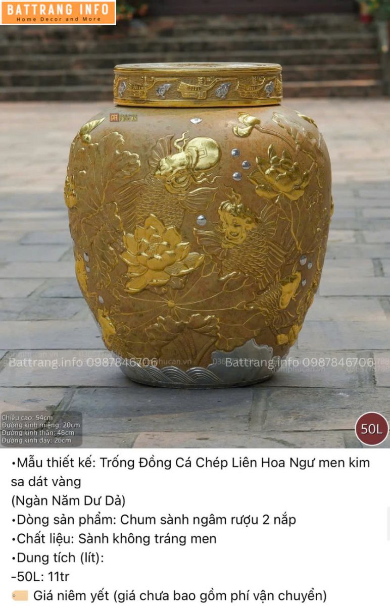CHUM TRỐNG ĐỒNG CÁ CHÉP LIÊN HOA NGƯ DÁT VÀNG 50 LÍT