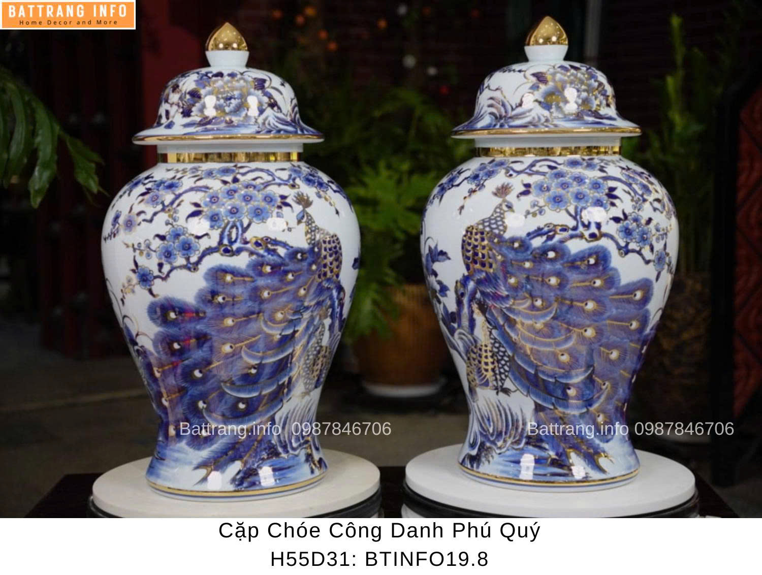 CHOÉ CÔNG DANH PHÚ  QUÝ VẼ VÀNG 24K CAO 55CM