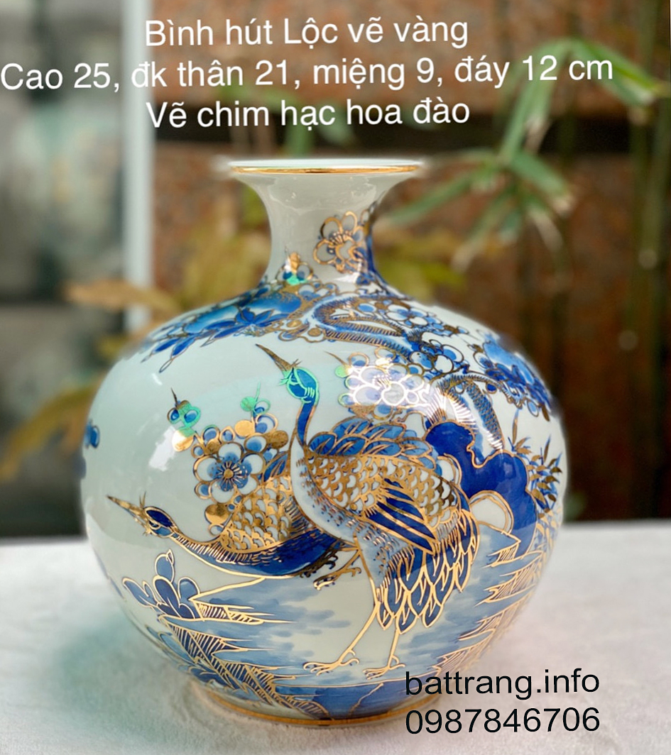 Bình hút lộc Tùng Hạc vẽ vàng