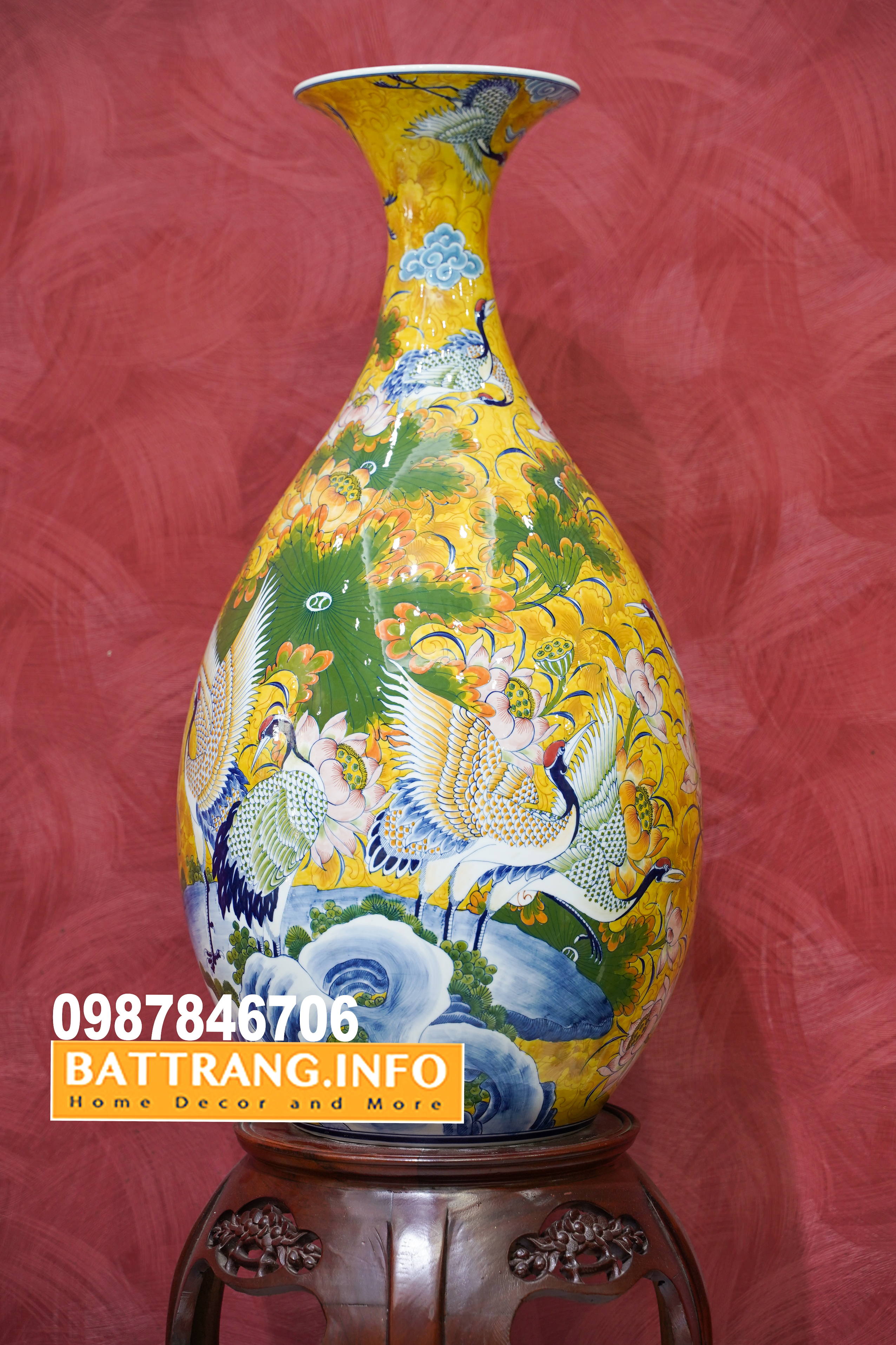 Mẫu Bình Tỳ Bà Chim Ngàn Hoa Gốm Sứ Bát Tràng Cao Cấp