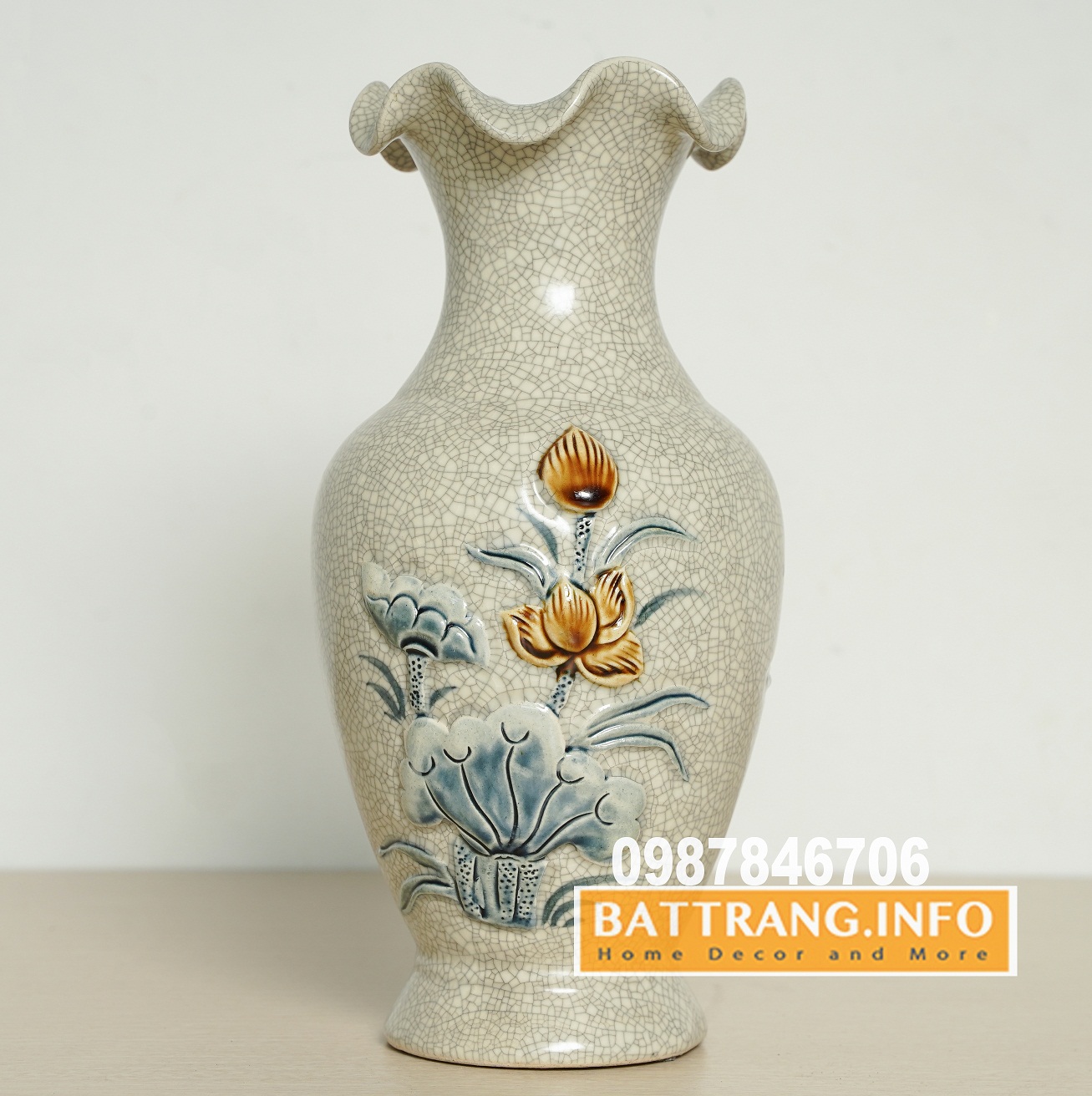 Giá Lọ Hoa Men Rạn Miệng Lượn  Cao 26cm: 350.000vnđ