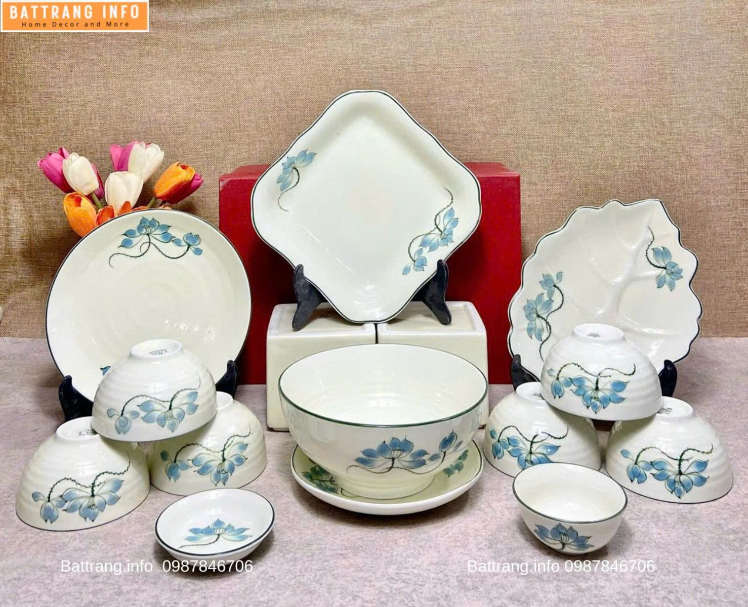 BỘ BÁT ĐĨA SEN XANH M844