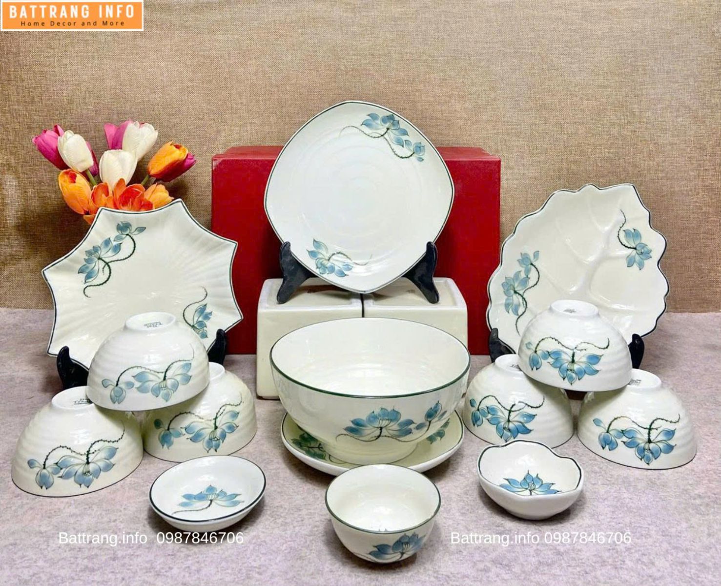 BỘ BÁT ĐĨA SEN XANH M864