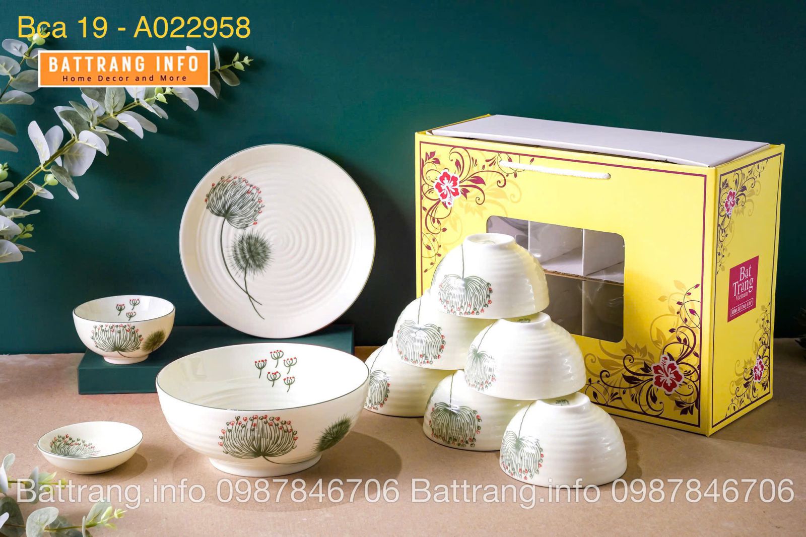 Bộ Bát Đĩa Quà Tặng Cao Cấp Bát Tràng - Bồ Công Anh