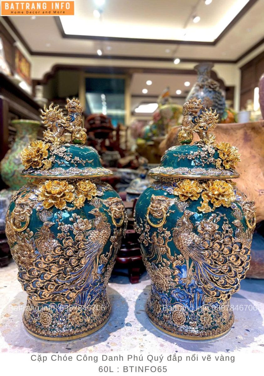 CHOÉ CÔNG DANH PHÚ QUÝ XANH LỤC ĐẮP NỔI VẼ VÀNG 24K 60 LÍT