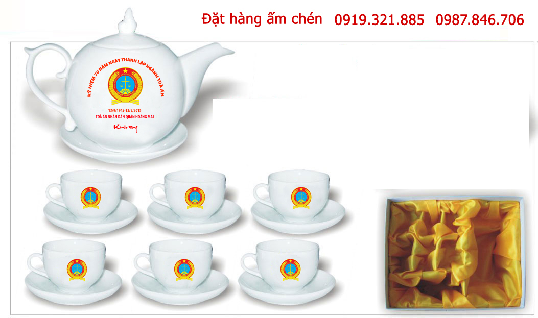 ấm chén in logo dáng chóp lửa