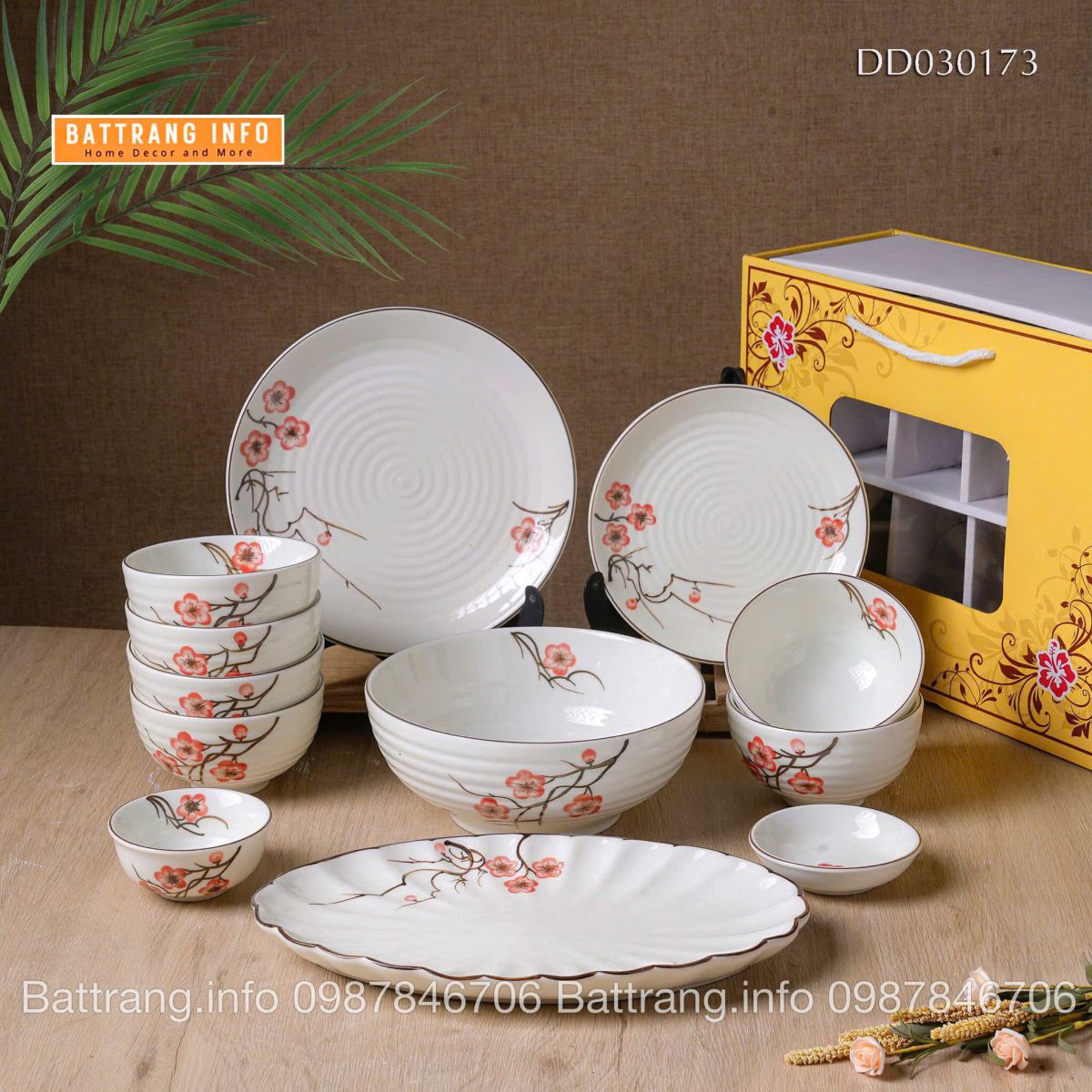 Bộ Bát Đĩa Quà Tặng Cao Cấp Bát Tràng – Hoa Đào