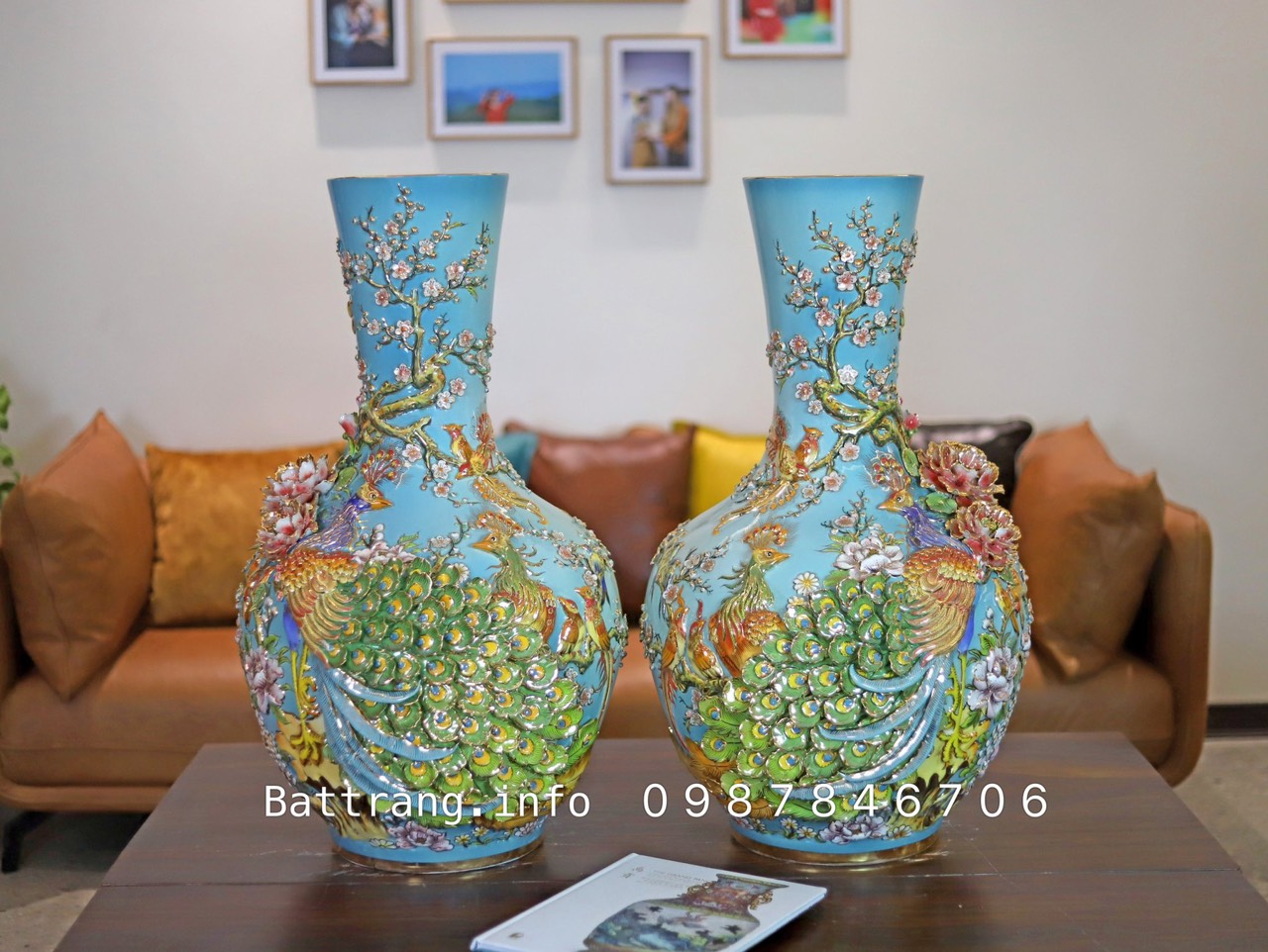 Tỏi Công Danh Phú Quý Đắp Nổi Nền Xanh Vẽ Vàng 24K
