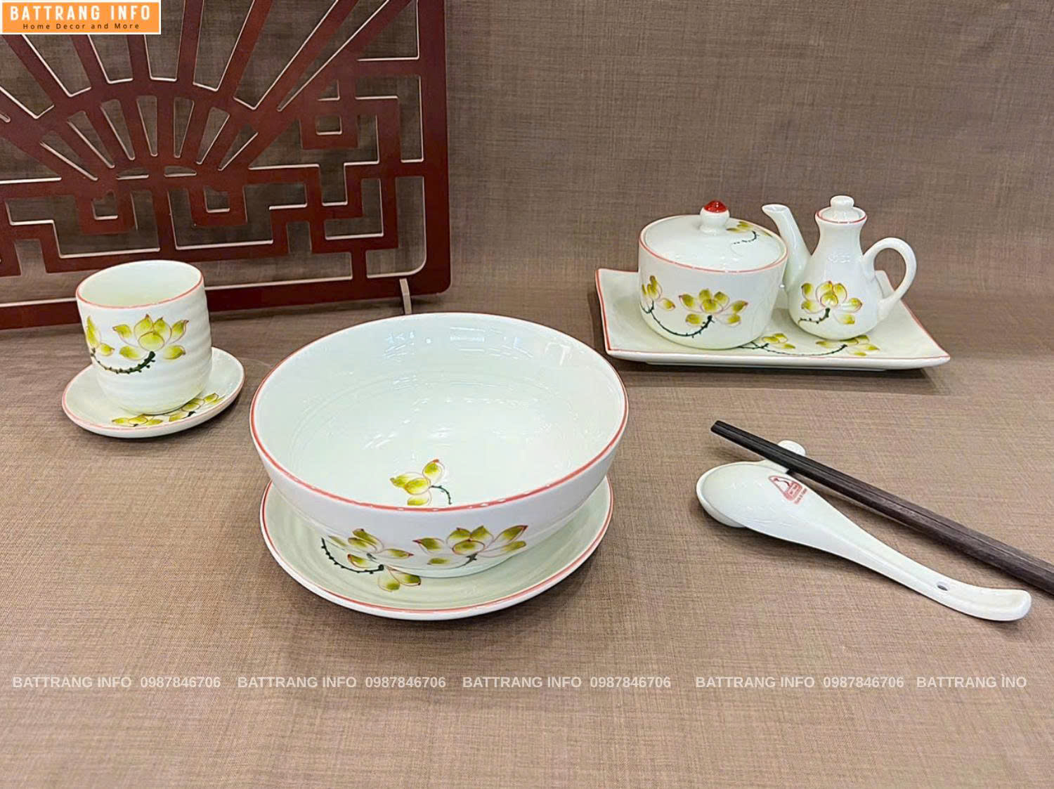 Tô Phở Gốm Sứ Bát Tràng Cao Cấp Kèm Phụ Kiện