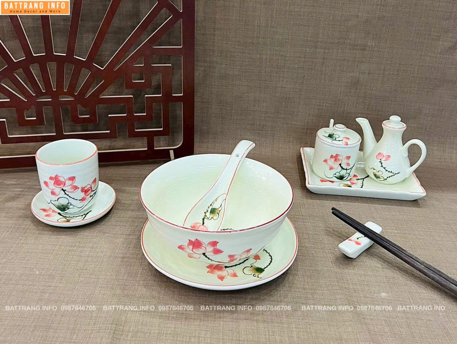 Tô Phở Gốm Sứ Bát Tràng Cao Cấp Kèm Phụ Kiện