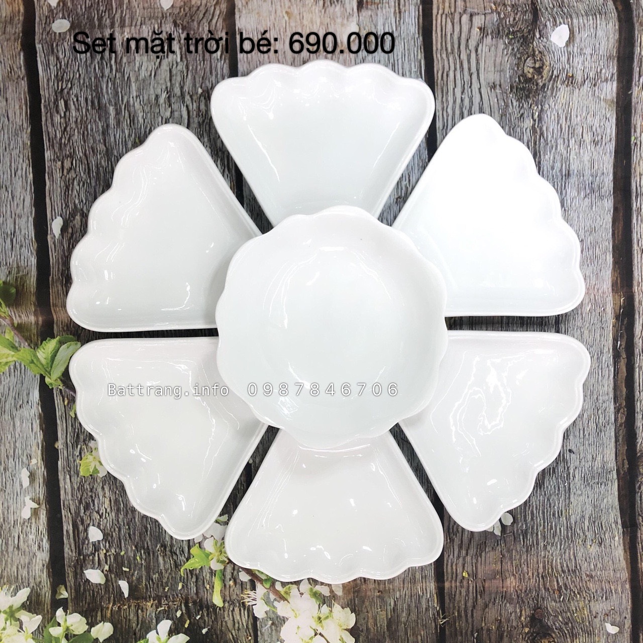Sét đĩa hoa mặt trời men trắng cao cấp - Set đĩa nhỏ