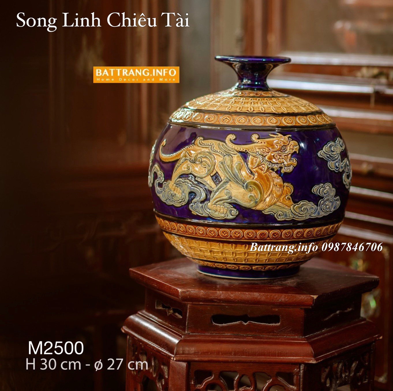 Bóng hút lộc đắp nổi Song linh chiêu tài - cao 30 cm