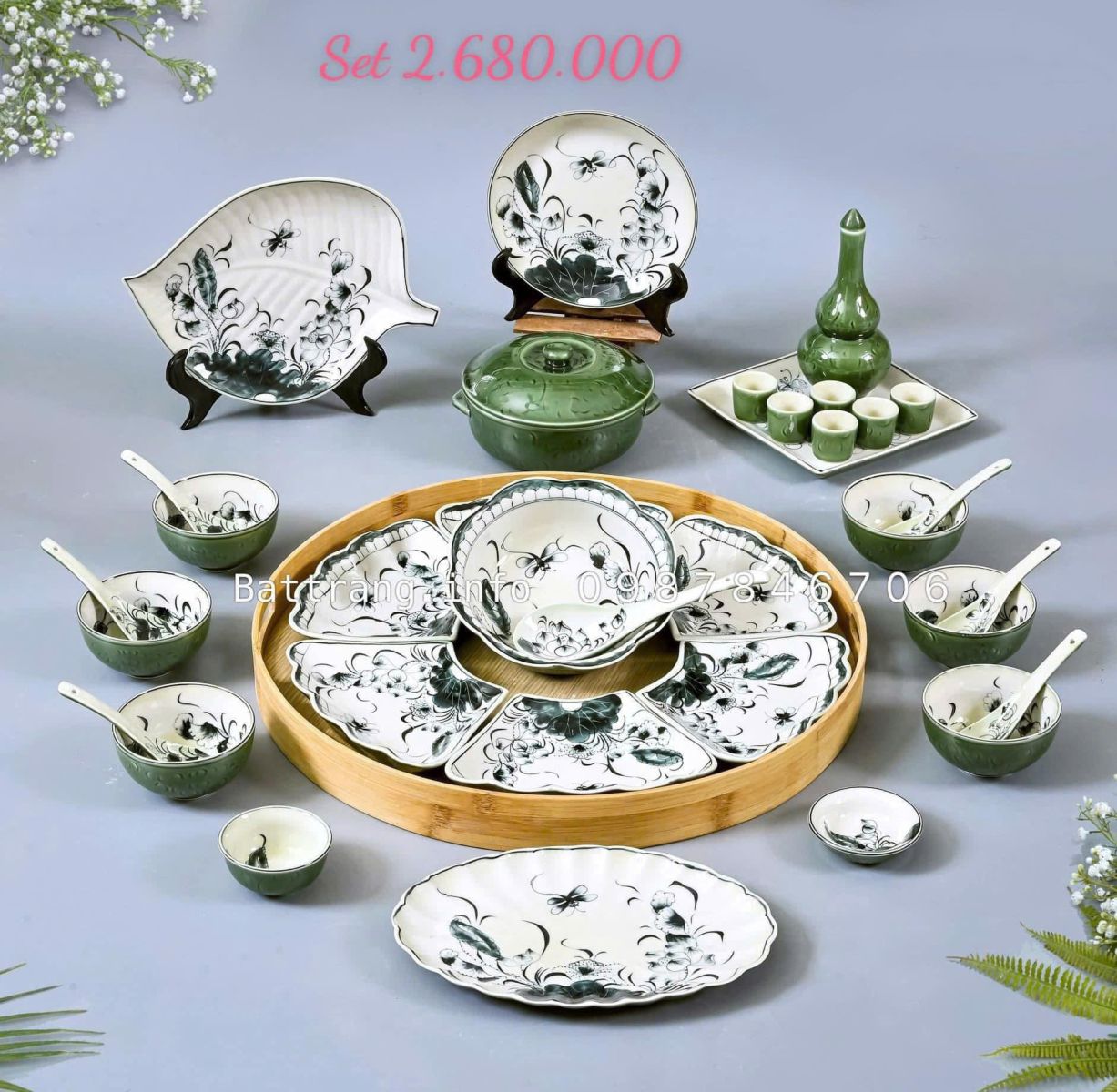 Sét Bát Đĩa Hoa Mặt Trời – Mâm Cơm Cúng Rằm Tháng Giêng Cao Cấp Bát Tràng