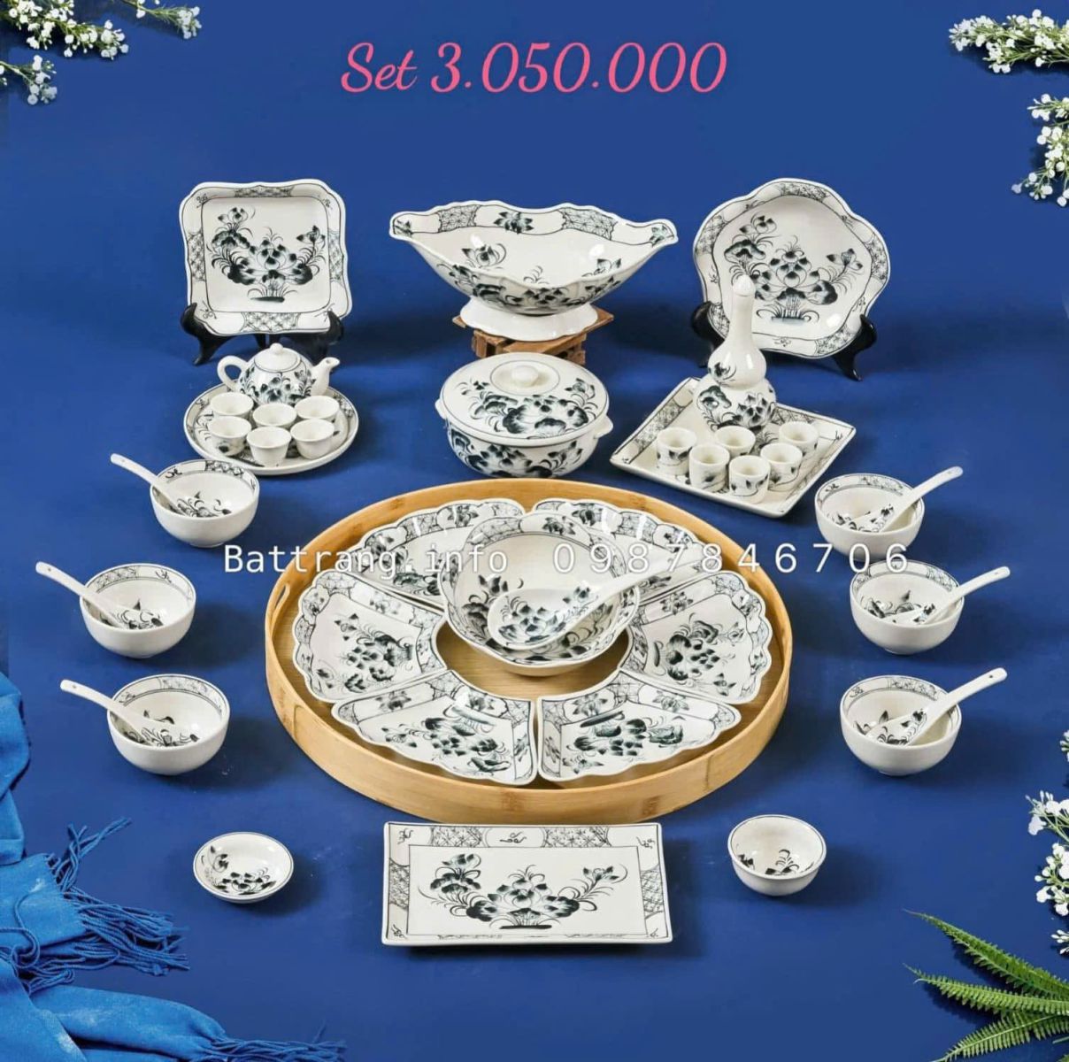 Sét Bát Đĩa Hoa Mặt Trời – Mâm Cơm Cúng Rằm Tháng Giêng Cao Cấp Bát Tràng