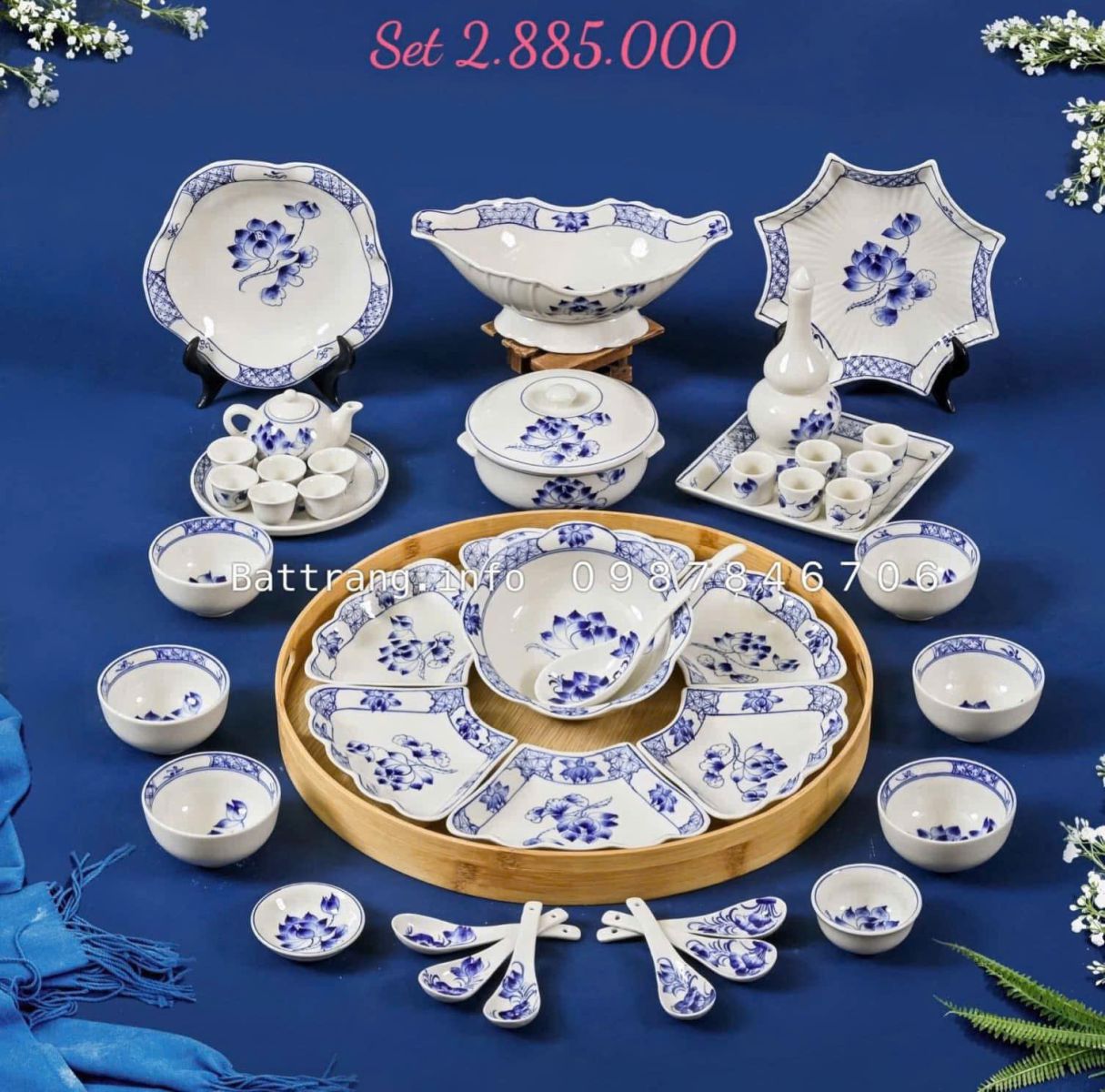 Sét Bát Đĩa Hoa Mặt Trời – Mâm Cơm Cúng Rằm Tháng Giêng Cao Cấp Bát Tràng