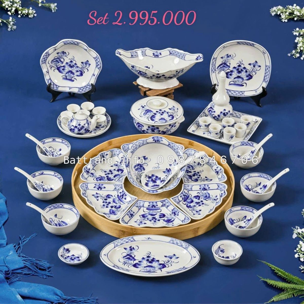 Sét Bát Đĩa Hoa Mặt Trời – Mâm Cơm Cúng Rằm Tháng Giêng Cao Cấp Bát Tràng