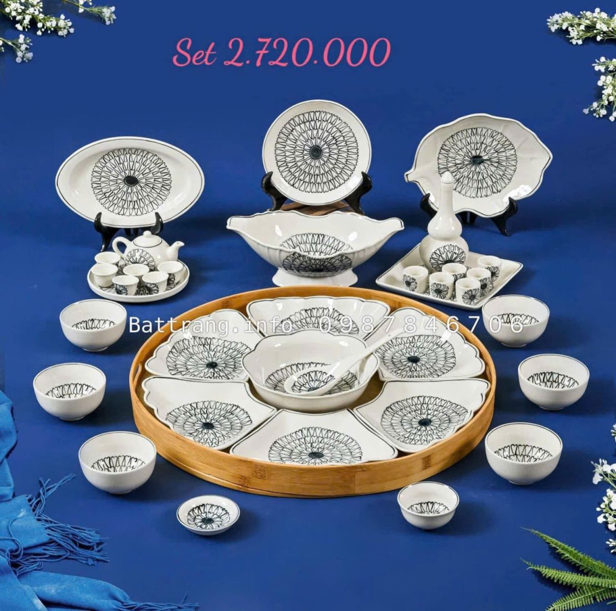 Sét Bát Đĩa Hoa Mặt Trời – Mâm Cơm Cúng Rằm Tháng Giêng Cao Cấp Bát Tràng