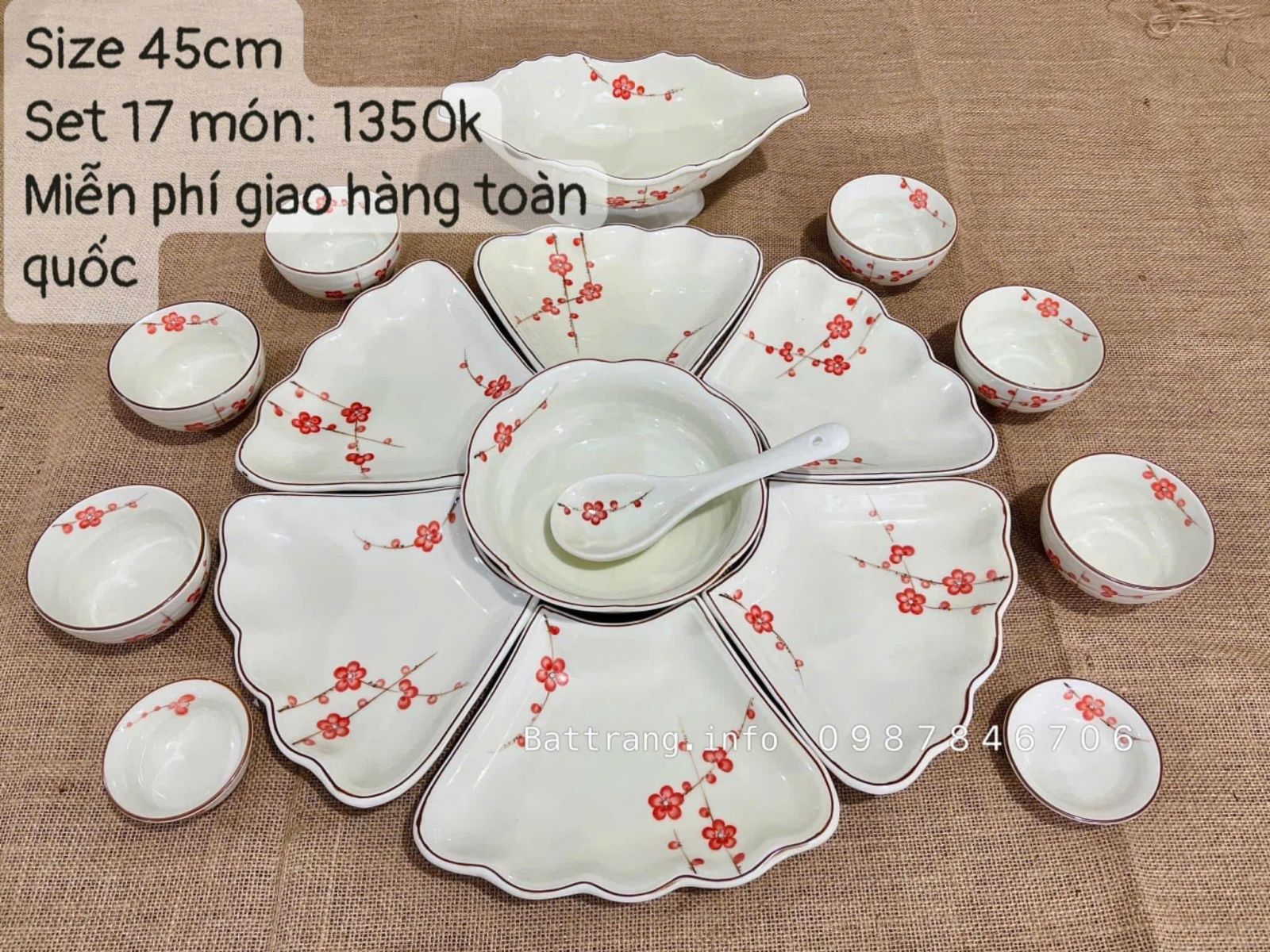 Bộ Bát Đĩa Hoa Mặt Trời Gốm Bát Tràng