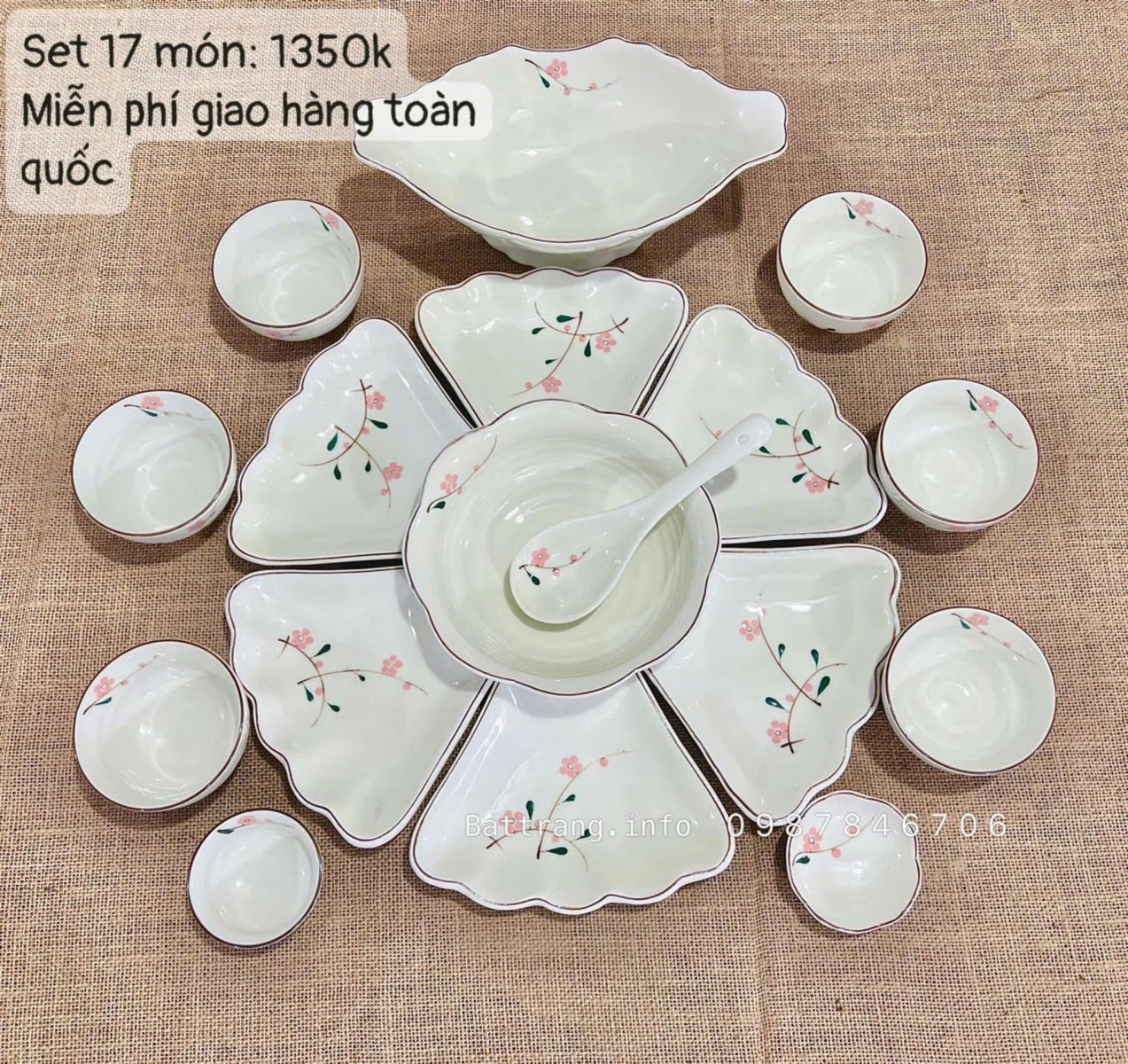 Bộ Bát Đĩa Hoa Mặt Trời Gốm Bát Tràng