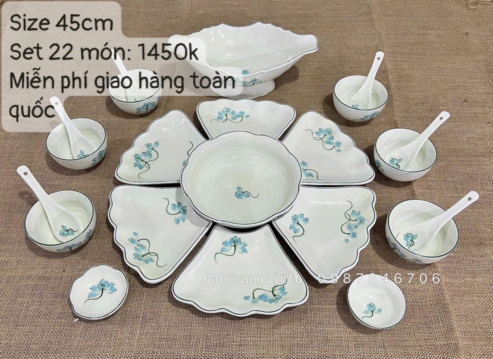 Bộ Bát Đĩa Hoa Mặt Trời Gốm Bát Tràng
