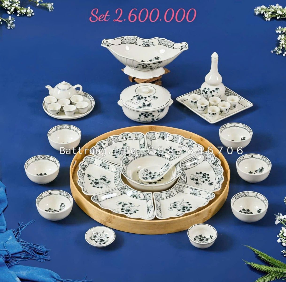Bộ Bát Đĩa Hoa Mặt Trời Gốm Bát Tràng