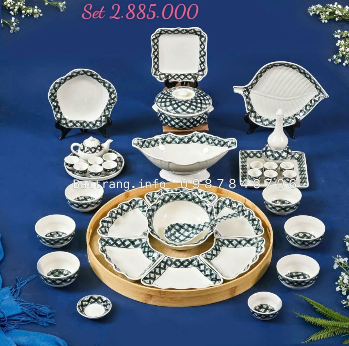 Bộ Bát Đĩa Hoa Mặt Trời Gốm Bát Tràng