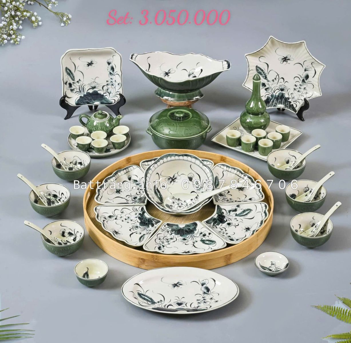 Bộ Bát Đĩa Hoa Mặt Trời Gốm Bát Tràng