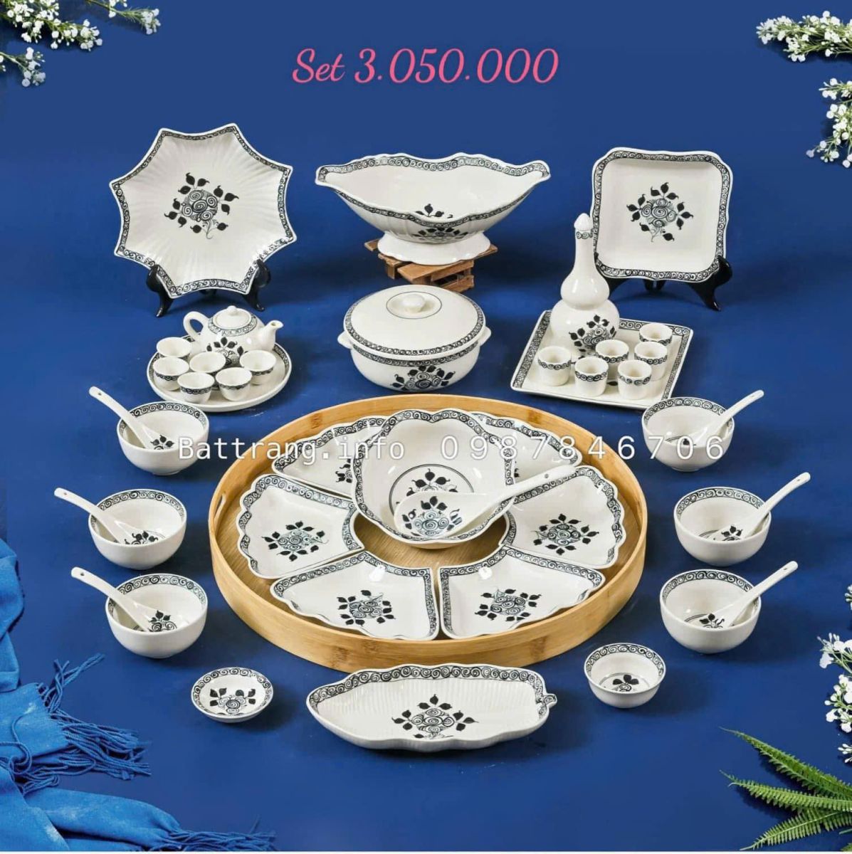 Sét Bát Đĩa Hoa Mặt Trời – Mâm Cơm Cúng Rằm Tháng Giêng Cao Cấp Bát Tràng