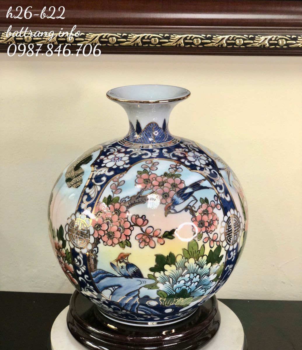 Bình Hút Lộc Tứ Cảnh Vẽ Vàng 24k cao 26cm
