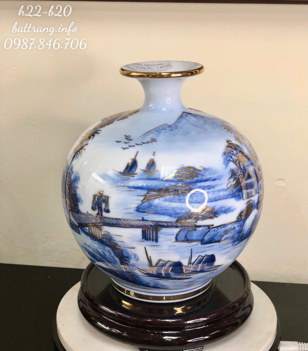 Bình Hút Lộc Sơn Thuỷ Vẽ Vàng Cao 22cm