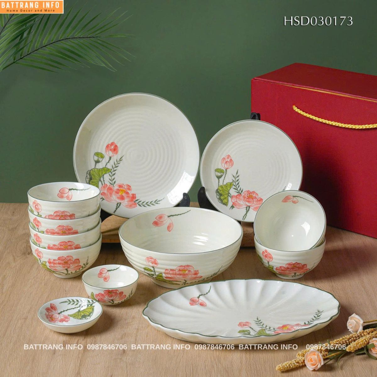 Sét Bát Đĩa Sen Hồng 756
