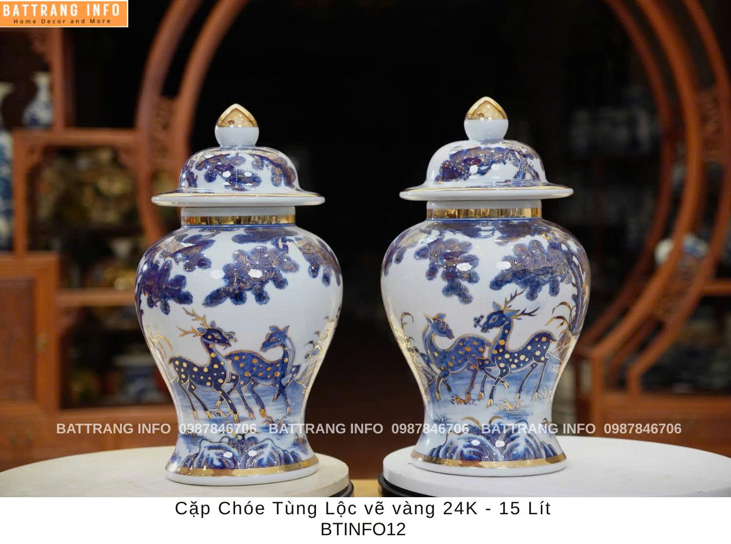 Cặp Choé Tùng Lộc Vẽ Vàng 24k - 15 Lít