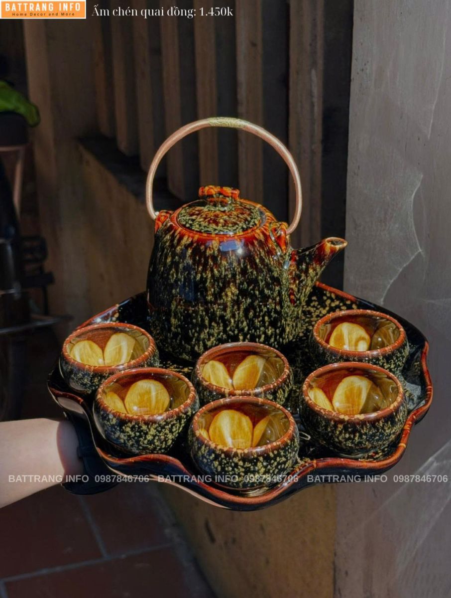 Bộ Ấm Chén Men Hỏa Biến Chén Lòng Hoa Cao Cấp Bát Tràng – Vẻ Đẹp Tinh Tế, Đẳng Cấp Trà Đạo