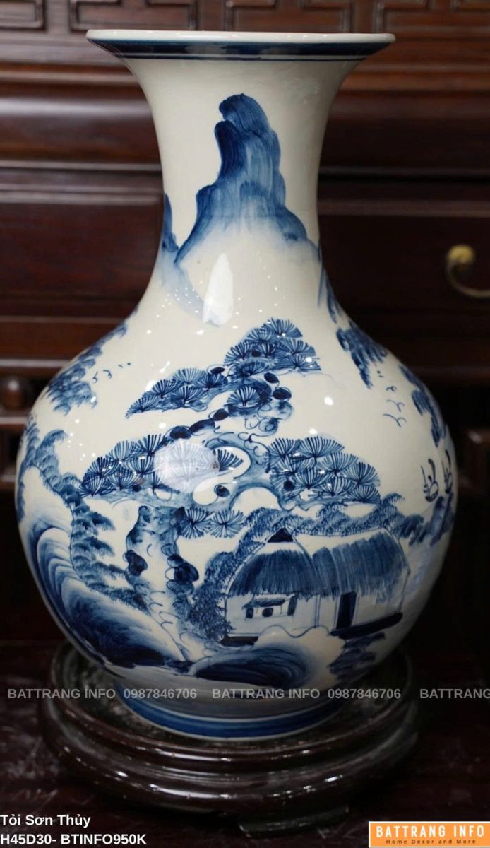 Tỏi Sơn Thủy Vẽ Tay Cao Cấp Bát Tràng Cao 45cm