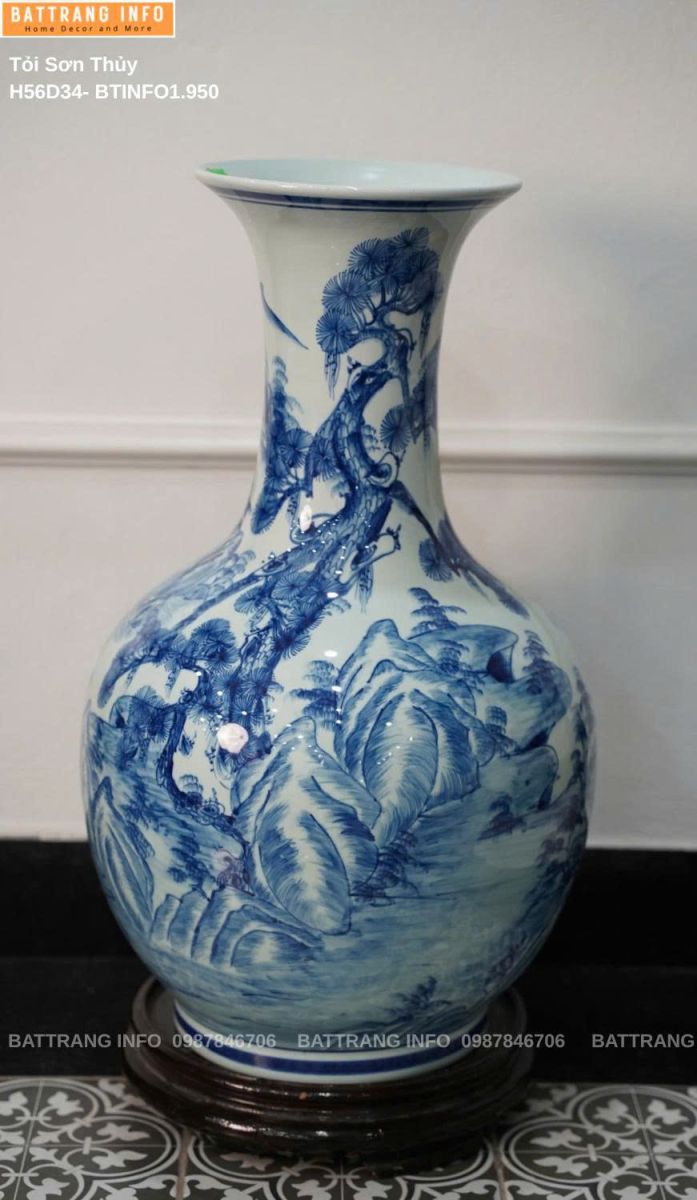 Tỏi Sơn Thủy Vẽ Tay Cao Cấp Bát Tràng Cao 56cm