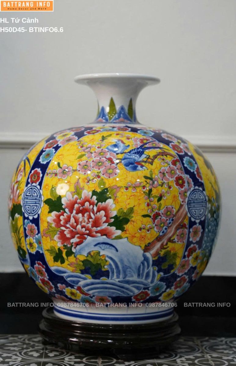 Bình Hút Lộc Tứ Cảnh Cao 50cm Vẽ Tay Cao Cấp Bát Tràng