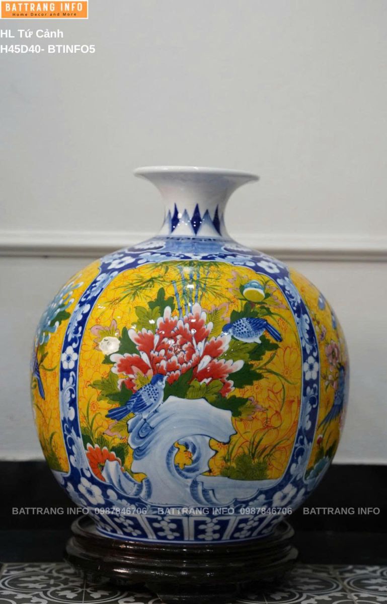 Bình Hút Lộc Tứ Cảnh Cao 45cm Vẽ Tay Cao Cấp Bát Tràng