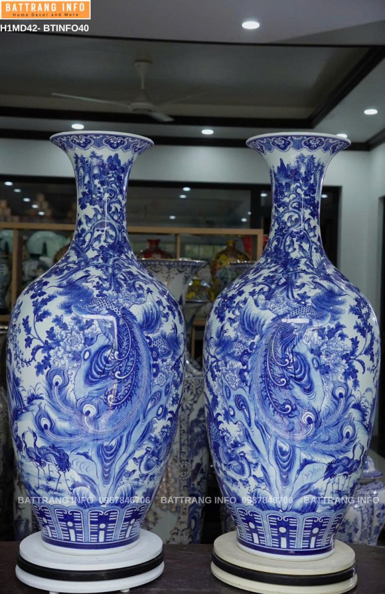Bình Chim Hoa Men Lam Vẽ Tay Cao Cấp Bát Tràng Cao 1m – Tuyệt Tác Gốm Sứ Nghệ Thuật Cho Không Gian Sống Đẳng Cấp