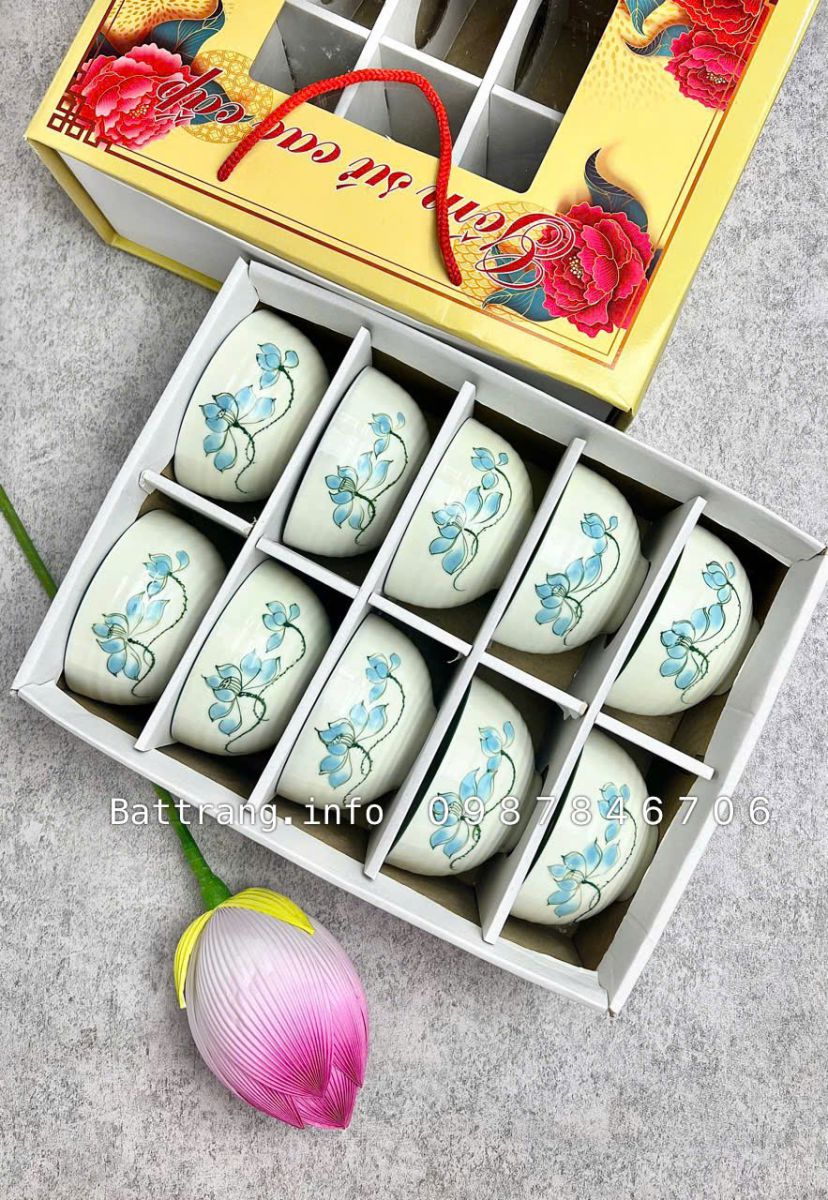 Set 10 Bát Cơm + Hộp Sang Trọng Cao Cấp Bát Tràng