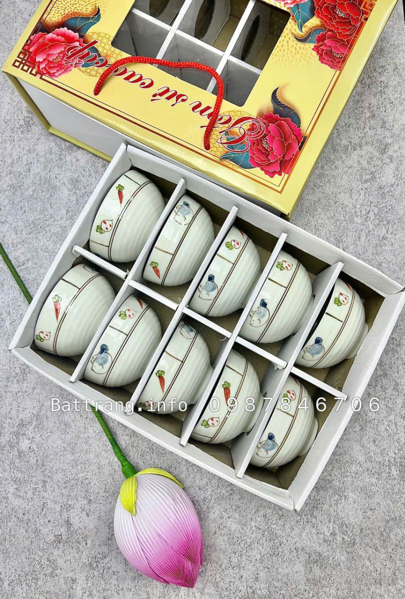 Set 10 Bát Cơm + Hộp Sang Trọng Cao Cấp Bát Tràng