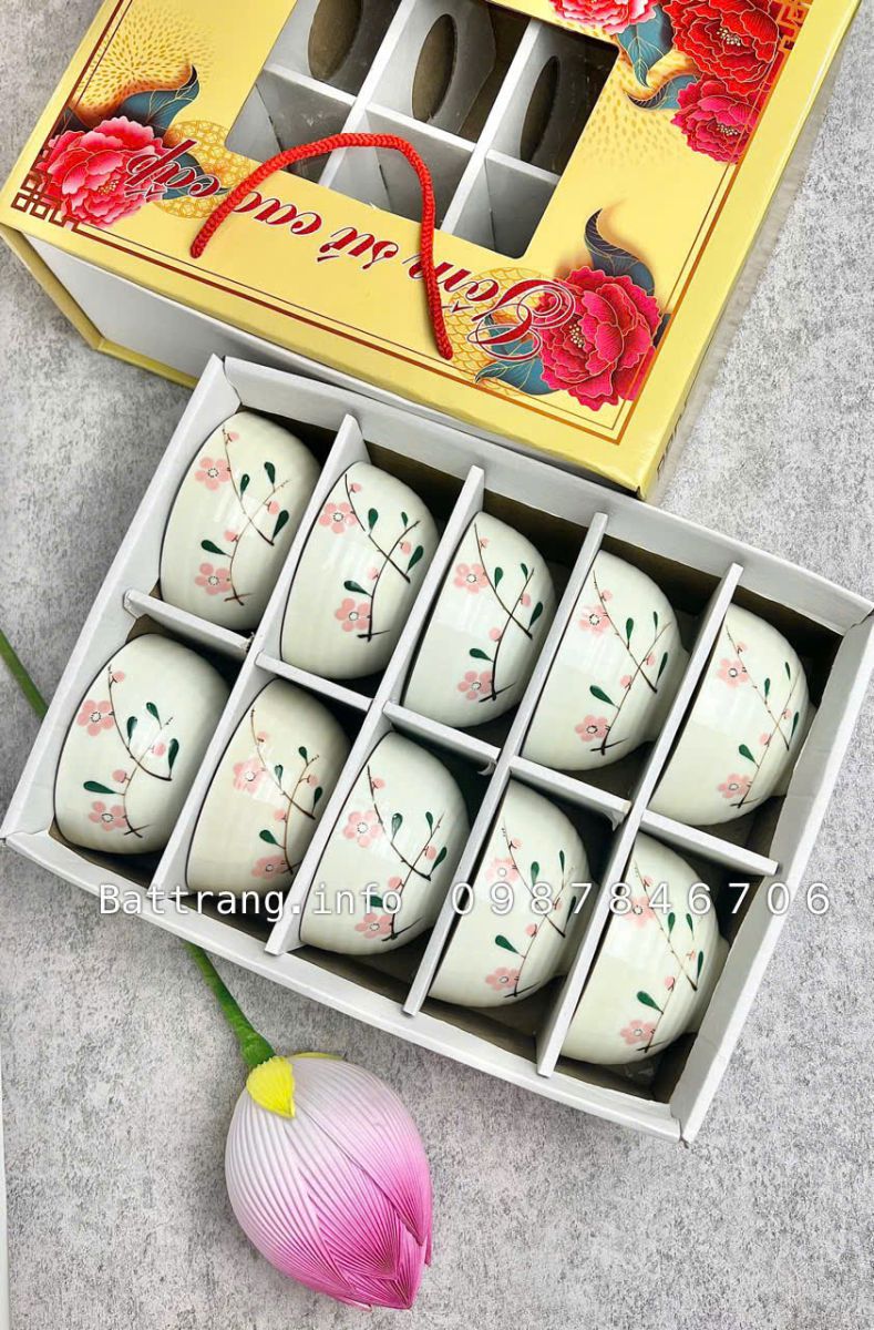 Set 10 Bát Cơm + Hộp Sang Trọng Cao Cấp Bát Tràng