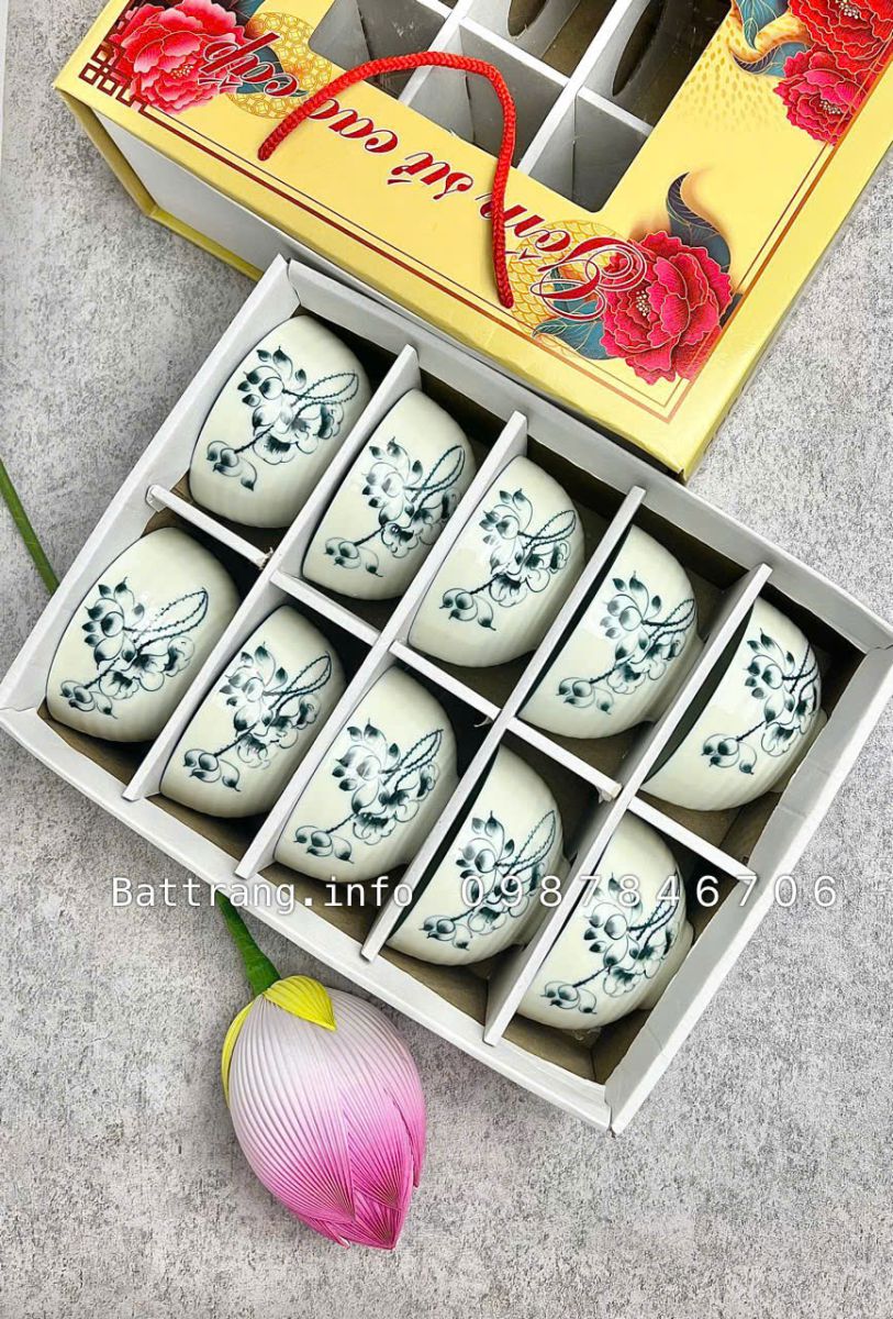 Set 10 Bát Cơm + Hộp Sang Trọng Cao Cấp Bát Tràng
