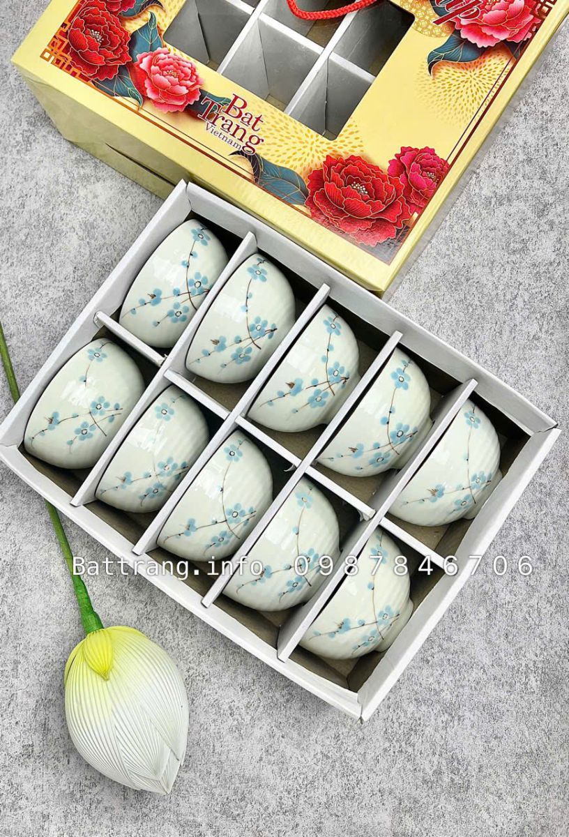 Set 10 Bát Cơm + Hộp Sang Trọng Cao Cấp Bát Tràng
