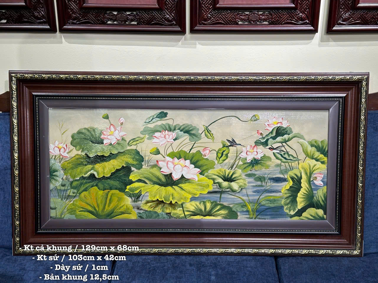 Tranh Vẽ Hoa Sen Cao Cấp Bát Tràng 1m3 x 68cm